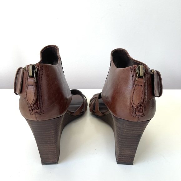 VIA SPIGA BROWN LEATHER WEDGE SANDALS - Picture 5 of 12
